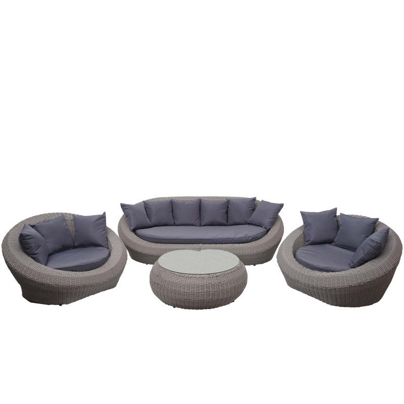 4-1-1 garniture de jardin en polyrotin monture en aluminium, ové - gris, coussin gris foncé