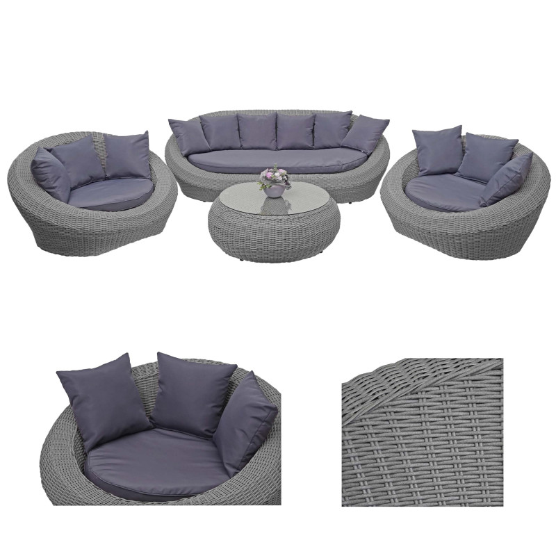 4-1-1 garniture de jardin en polyrotin monture en aluminium, ové - gris, coussin gris foncé