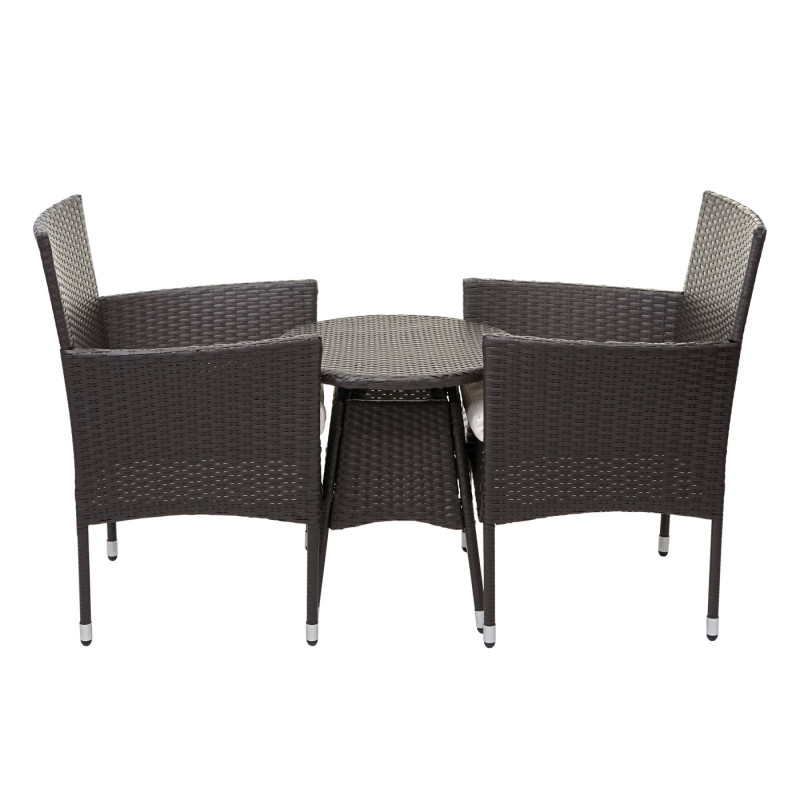 Ensemble de balcon en polyrotin garniture de jardin, 2x fauteuil+table - gris, coussin crème+bâche