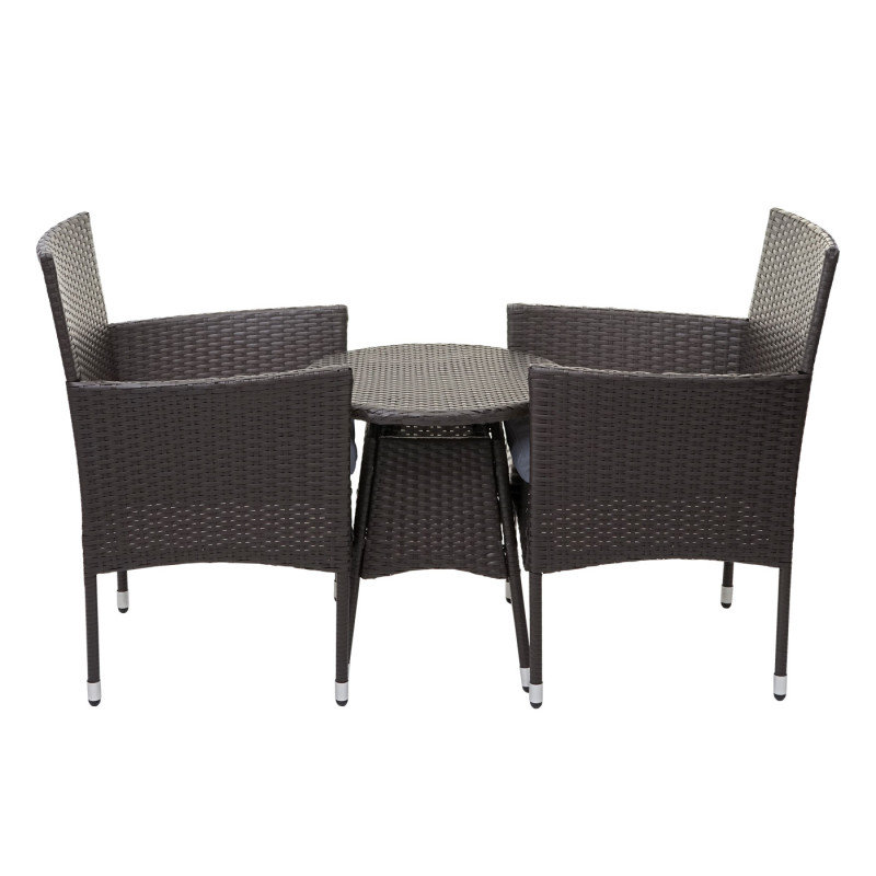 Ensemble de balcon en polyrotin garniture de jardin, 2x fauteuil+table - gris, coussin gris+bâche