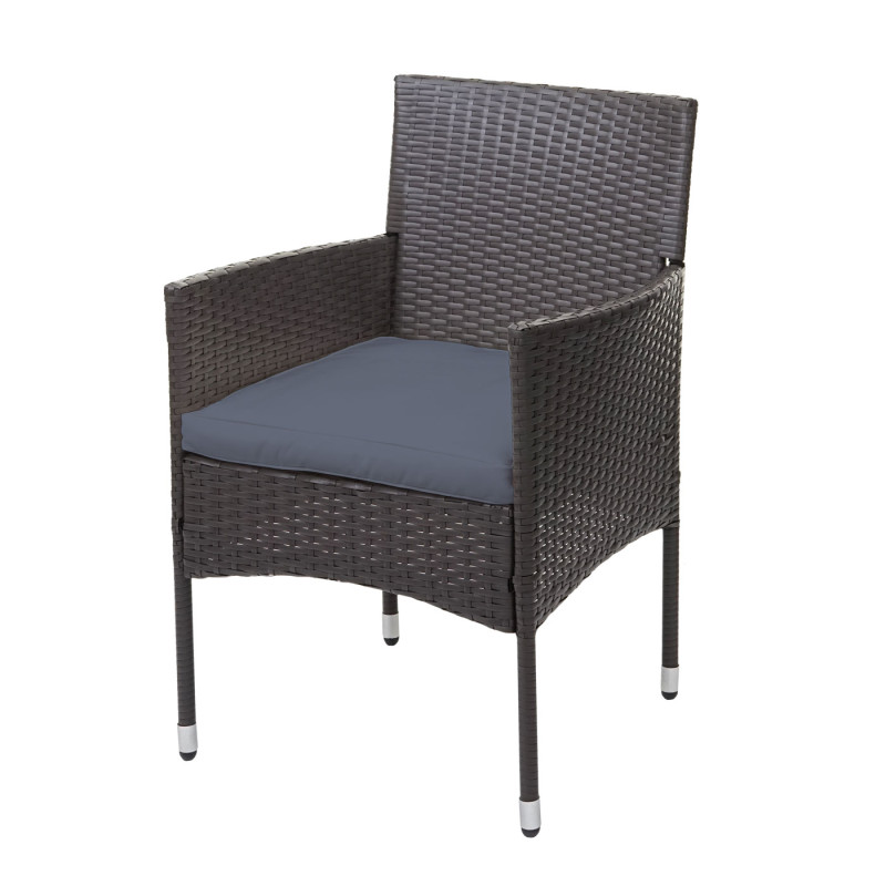 Ensemble de balcon en polyrotin garniture de jardin, 2x fauteuil+table - gris, coussin gris+bâche