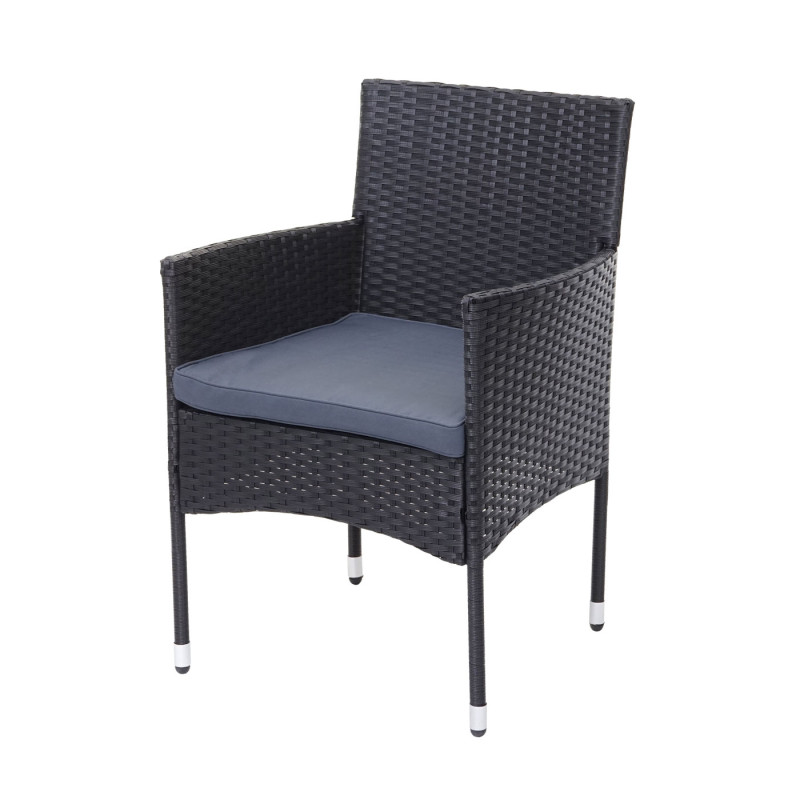 Ensemble de balcon en polyrotin jardin, 2x fauteuil+table - anthracite, coussin gris+bâche