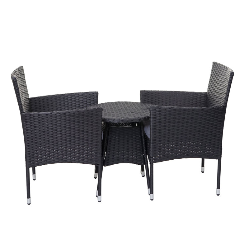 Ensemble de balcon en polyrotin jardin, 2x fauteuil+table - anthracite, coussin gris+bâche