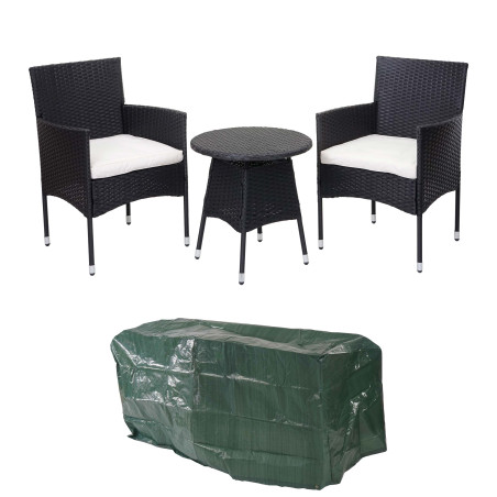 Ensemble de balcon en polyrotin jardin, 2x fauteuil+table - anthracite, coussin crème+bâche