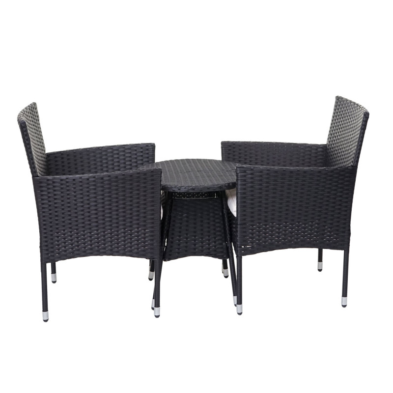 Ensemble de balcon en polyrotin jardin, 2x fauteuil+table - anthracite, coussin crème+bâche