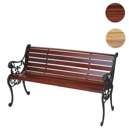 Banc de jardin banc du parc, banquette en bois, fonte, 3 places, 160cm, 22kg - marron clair