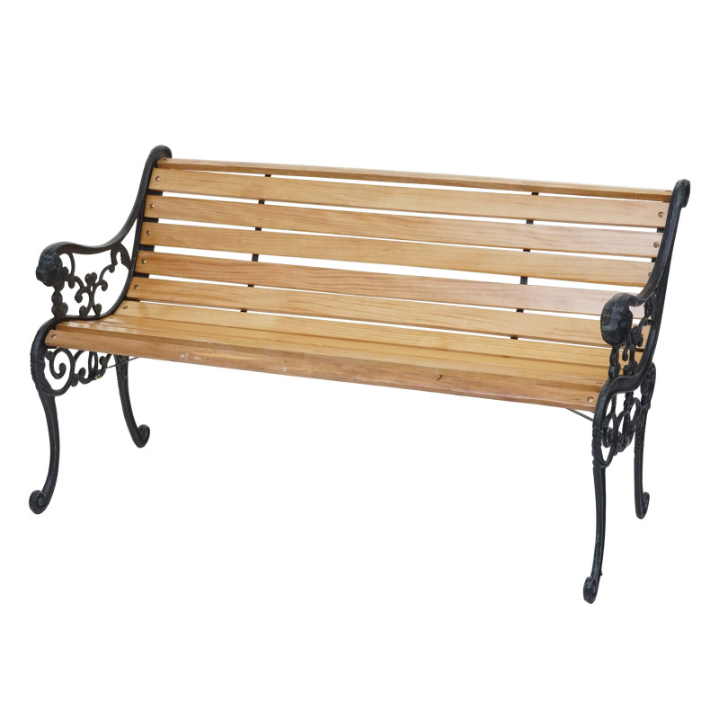 Banc de jardin banc du parc, banquette en bois, fonte, 3 places, 160cm, 22kg - marron clair