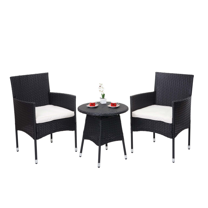 Ensemble de balcon en polyrotin garniture de jardin, 2x fauteuil+table - anthracite, coussin crème