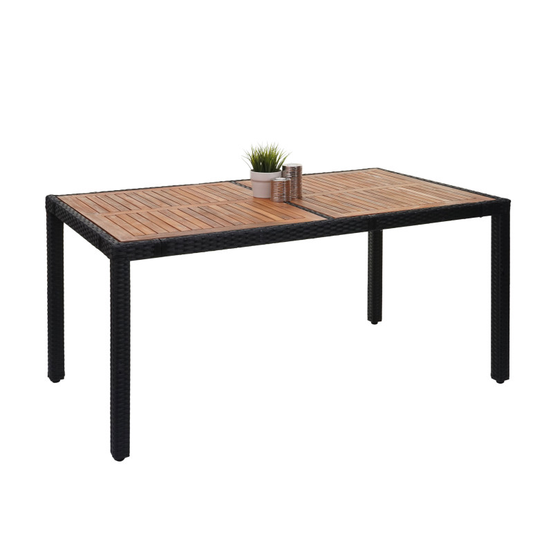 Table en polyrotin table de jardin, bois d'acacia, 150x90cm - anthracite