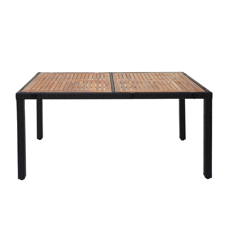 Table en polyrotin table de jardin, bois d'acacia, 150x90cm - anthracite