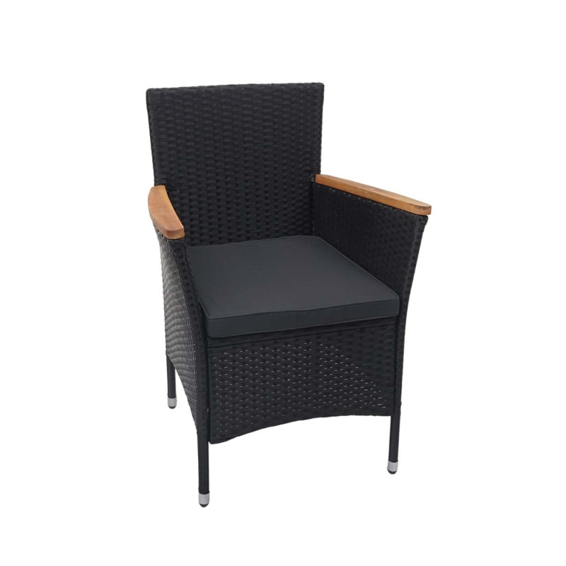 2x fauteuil en polyrotin chaise de jardin, bois d'acacia - anthracite, coussin gris foncé