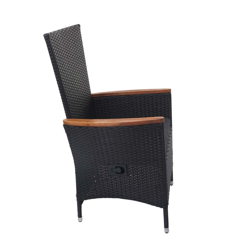2x fauteuil en polyrotin jardin, dossier réglable, bois d'acacia - anthracite, coussin gris foncé