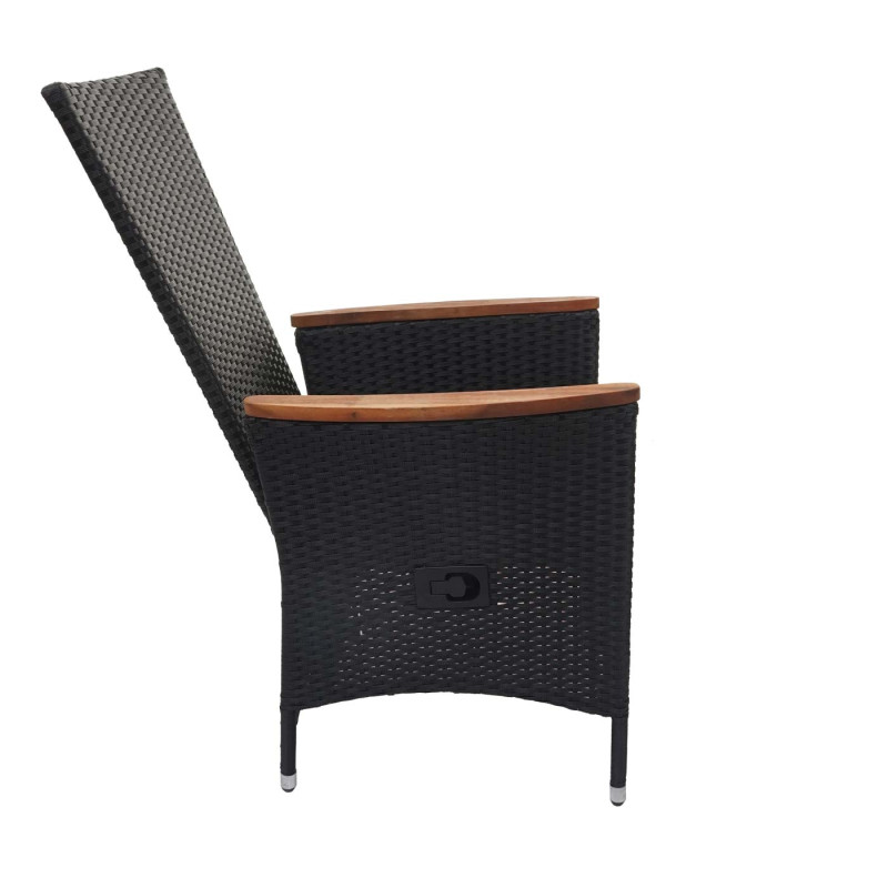2x fauteuil en polyrotin jardin, dossier réglable, bois d'acacia - anthracite, coussin gris foncé