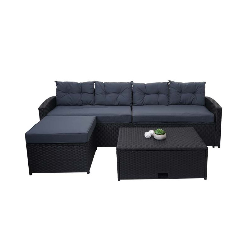 Garniture en polyrotin ensemble, salon de jardin, 238cm avec bâche - noir, coussin gris foncé