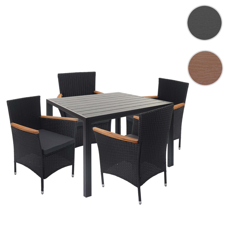 Garniture en polyrotin ensemble fauteuils et table, bois d'acacia - marron
