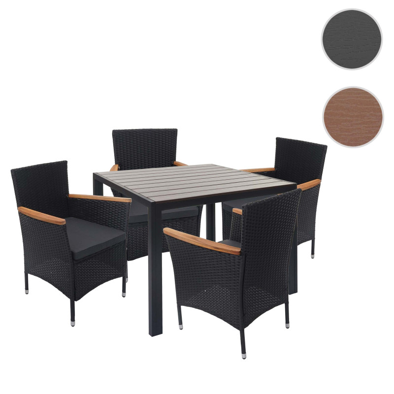 Garniture en polyrotin ensemble fauteuils et table, bois d'acacia - marron