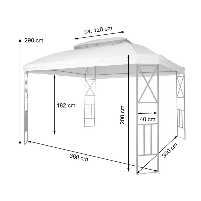 Pergola pavillon de jardin avec moustiquaire, 3,6x3m - gris