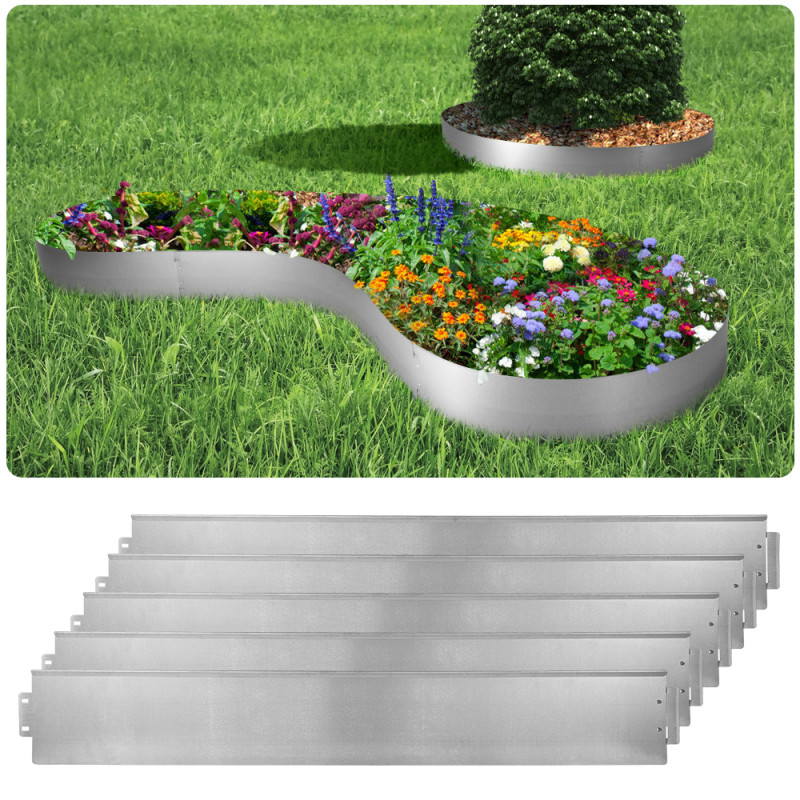 Bord de pelouse 20x1m, entourage de platebande, bordure pour gazon, acier, 14cm, argenté