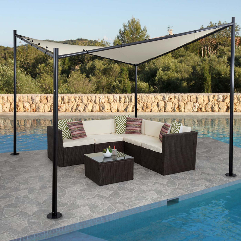 Pergola pavillon de jardin, velum, monture stable - 3x3m crème