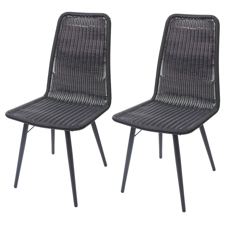 2x chaise en polyrotin chaises de jardin, monture en métal - noir