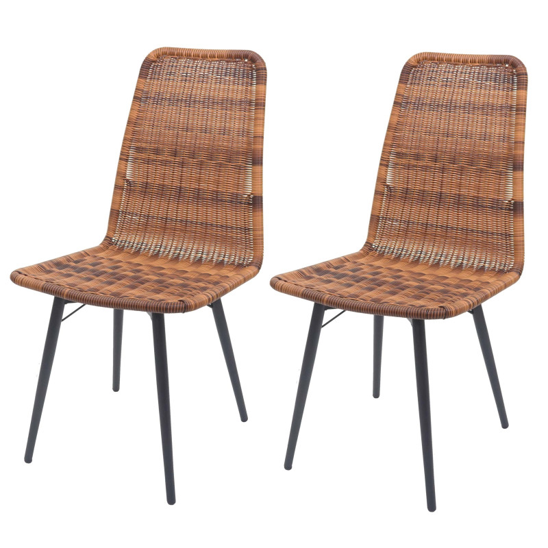 2x chaise en polyrotin chaises de jardin, monture en métal - brun naturel
