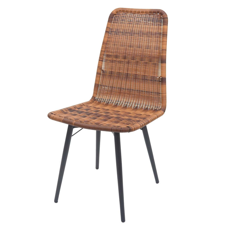 2x chaise en polyrotin chaises de jardin, monture en métal - brun naturel