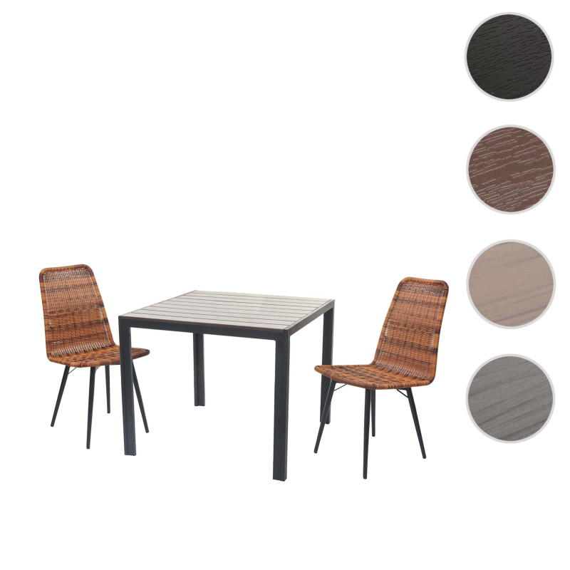 Salon de jardin set de balcon, table WPC, 2x chaise en polyrotin + table 76x90x90cm - noir