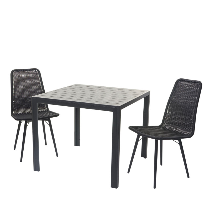 Salon de jardin set de balcon, table WPC, 2x chaise en polyrotin + table 76x90x90cm - noir