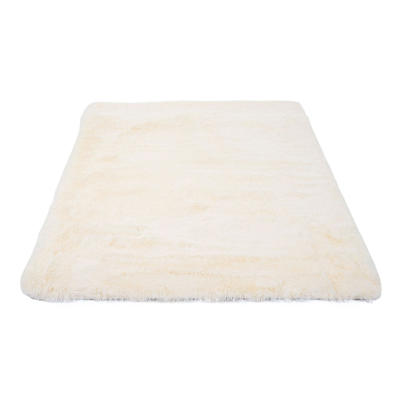 Tapis shaggy, épais, poil long, tissu/textile, cotonneux, doux, 230x160cm - crème