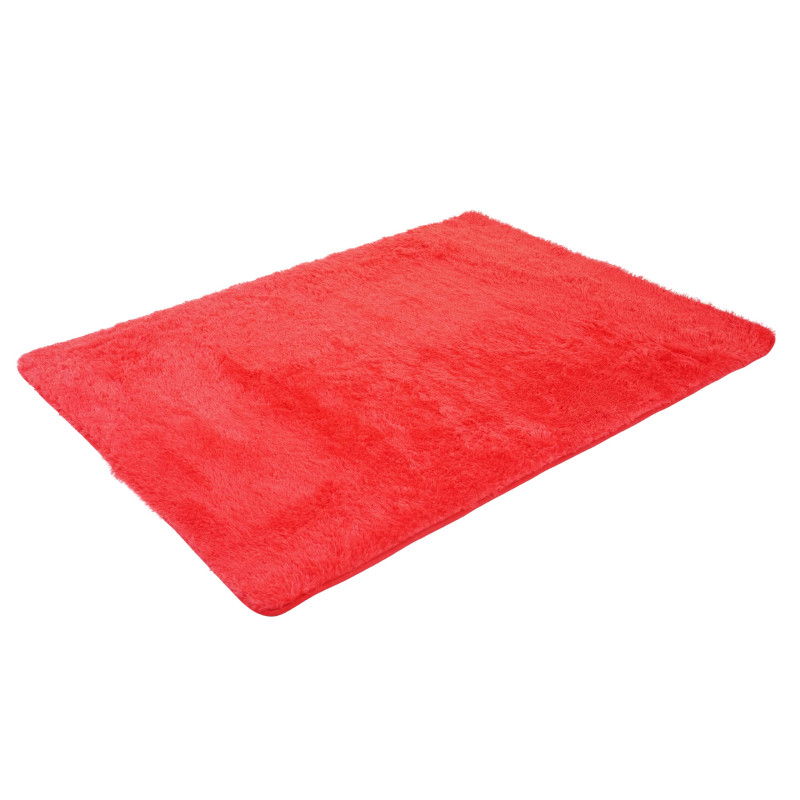 Tapis shaggy, épais, poil long, tissu/textile, cotonneux, doux, 230x160cm - rouge