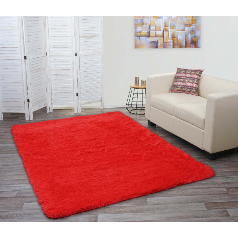 Tapis shaggy, épais, poil long, tissu/textile, cotonneux, doux, 230x160cm - rouge