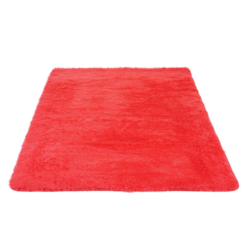 Tapis shaggy, épais, poil long, tissu/textile, cotonneux, doux, 230x160cm - rouge