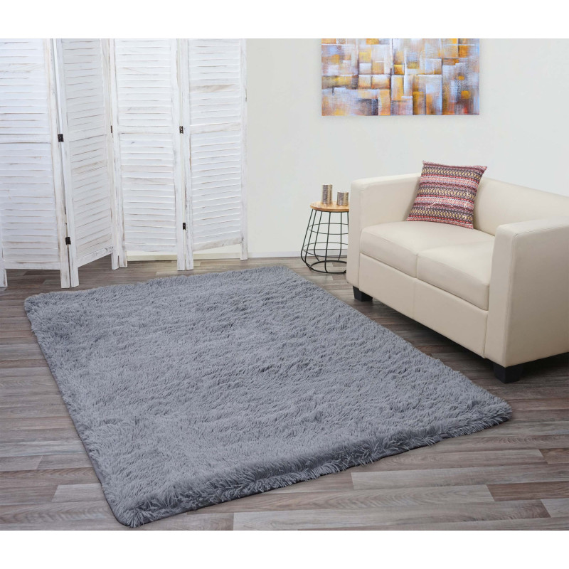 Tapis shaggy, épais, poil long, tissu/textile, cotonneux, doux, 230x160cm - gris