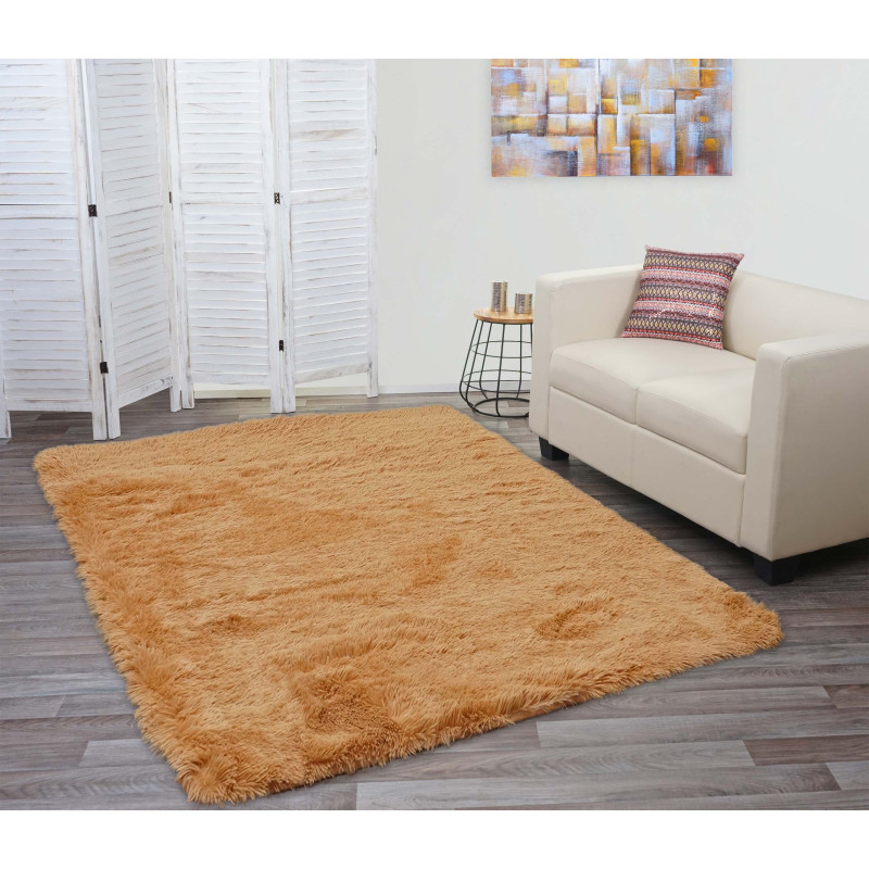 Tapis shaggy, épais, poil long, tissu/textile, cotonneux, doux, 230x160cm - marron