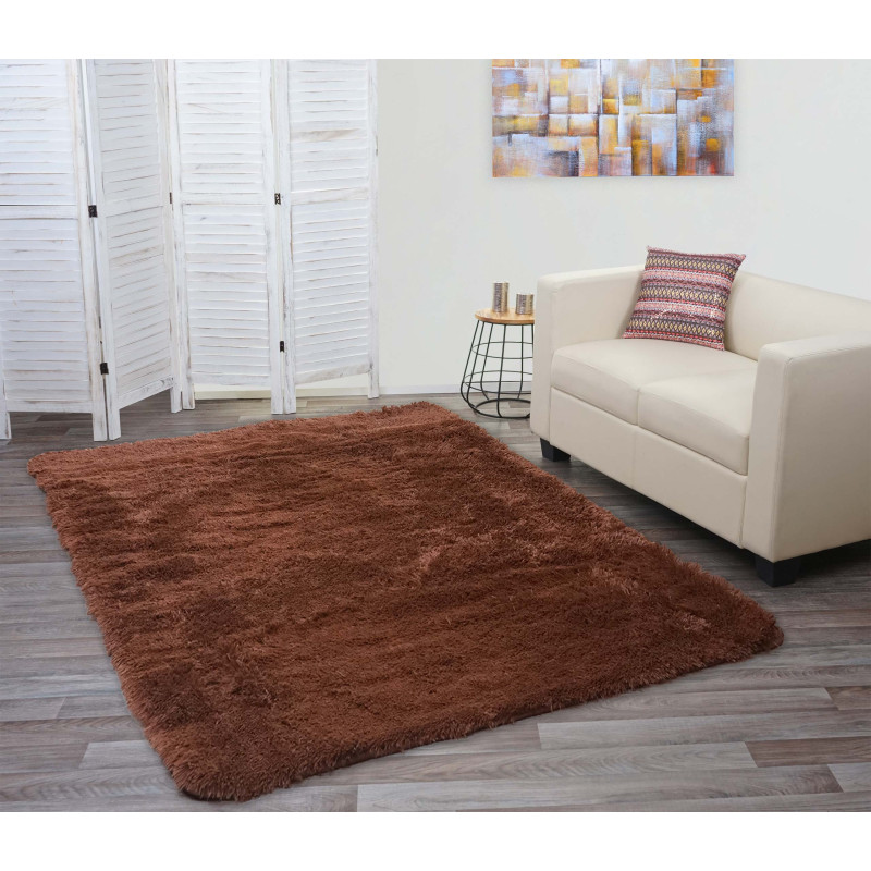 Tapis shaggy, épais, poil long, tissu/textile, cotonneux, doux, 230x160cm - marron foncé