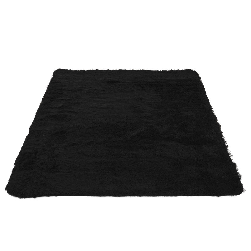 Tapis shaggy, épais, poil long, tissu/textile, cotonneux, doux, 230x160cm - noir