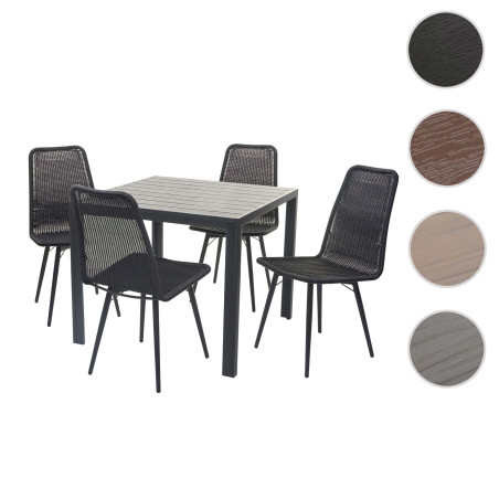 Salon de jardin set de balcon, plateau de table en WPC, 4x chaise en polyrotin 76x90x90cm - noir