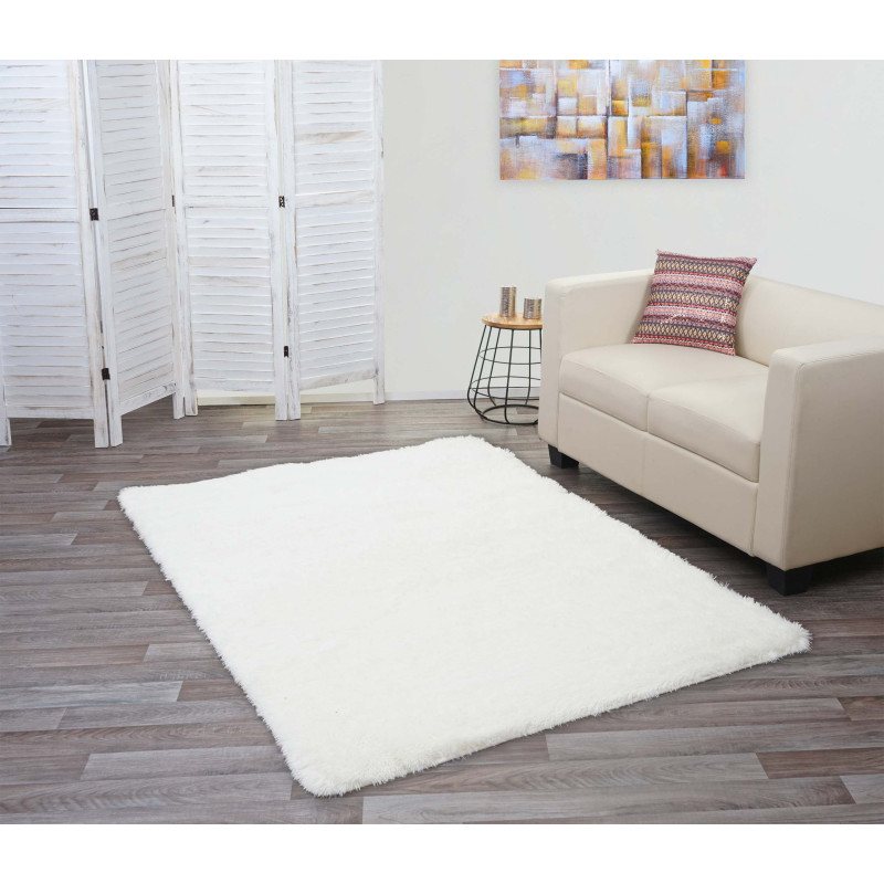 Tapis Shaggy tapis à poils longs, tissu/textile doux et moelleux 200x140cm - blanc