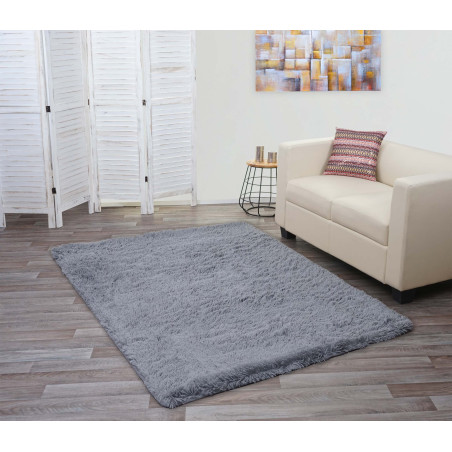 Tapis shaggy, épais, poil long, tissu/textile, cotonneux, doux, 200x140cm - gris