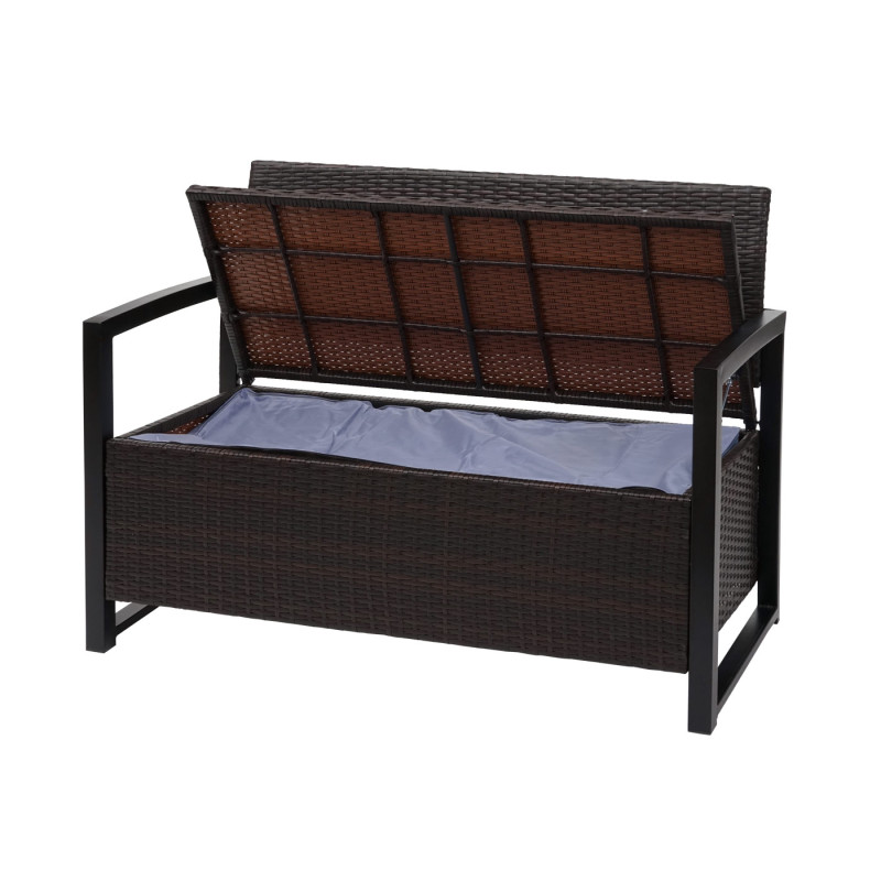 Banc en polyrotin banquette de jardin, coffre, compartiment, coussin - marron, coussin vert