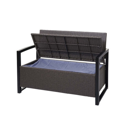 Banc en polyrotin banquette de jardin, coffre, compartiment, coussin - gris, coussin gris