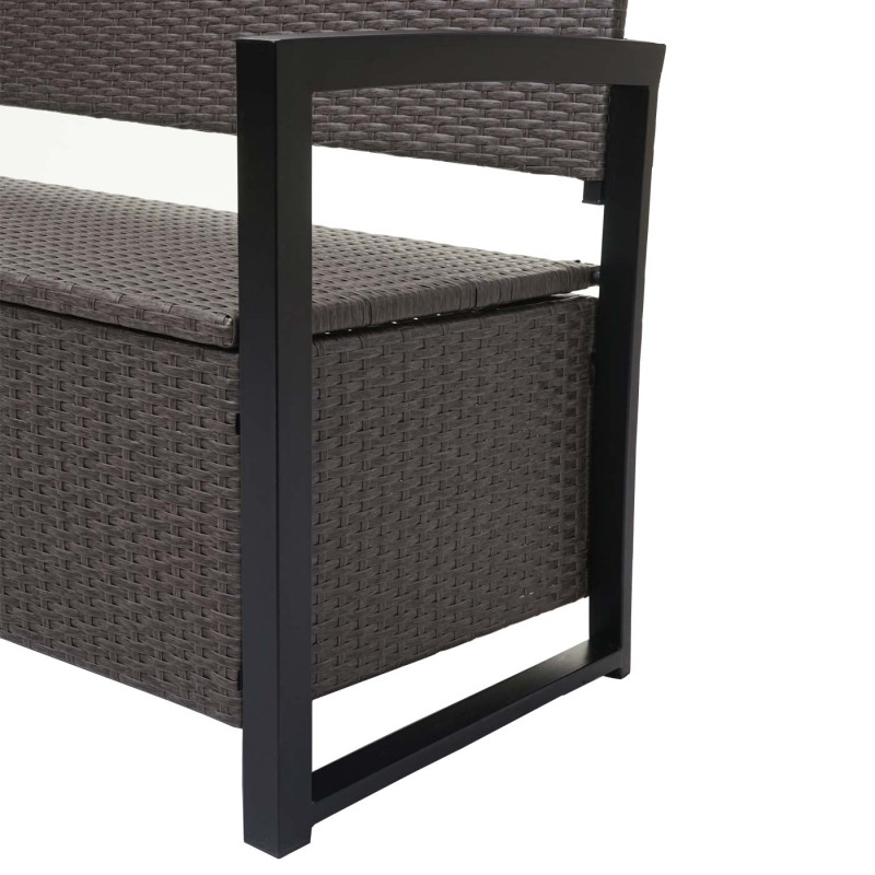 Banc en polyrotin banquette de jardin, coffre, compartiment, coussin - gris, coussin gris