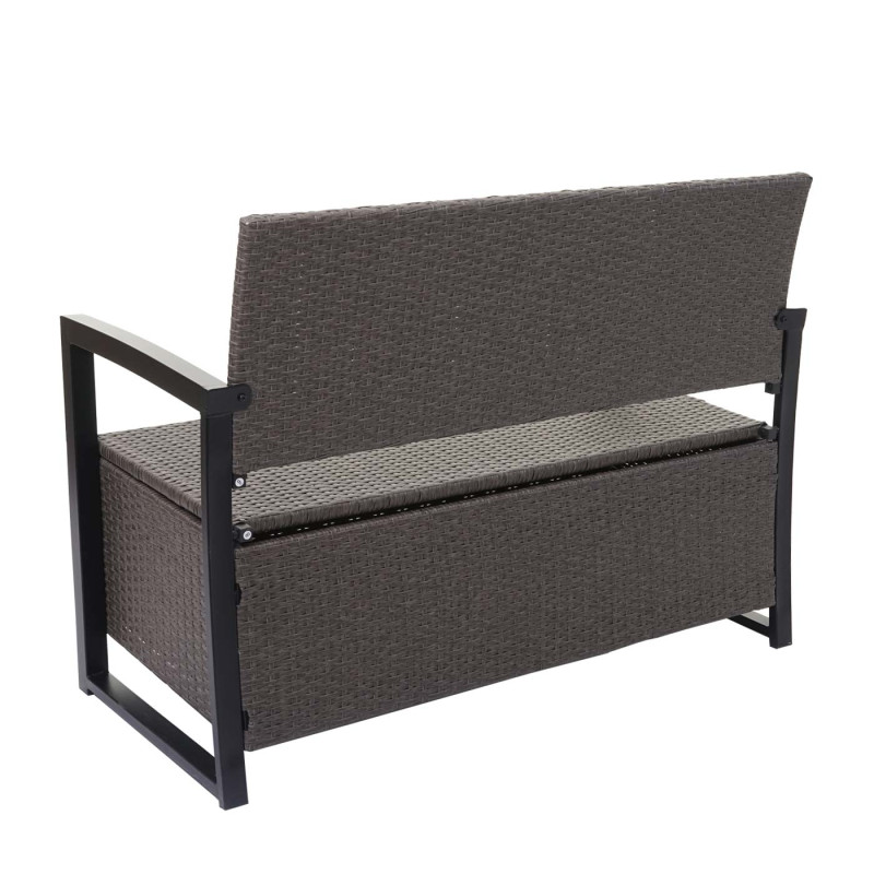 Banc en polyrotin banquette de jardin, coffre, compartiment, coussin - gris, coussin gris