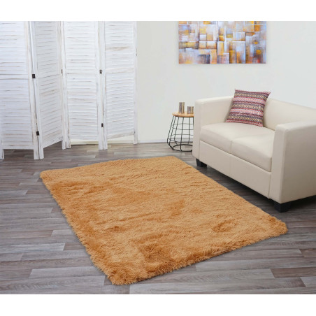 Tapis shaggy, épais, poil long, tissu/textile, cotonneux, doux, 200x140cm - marron