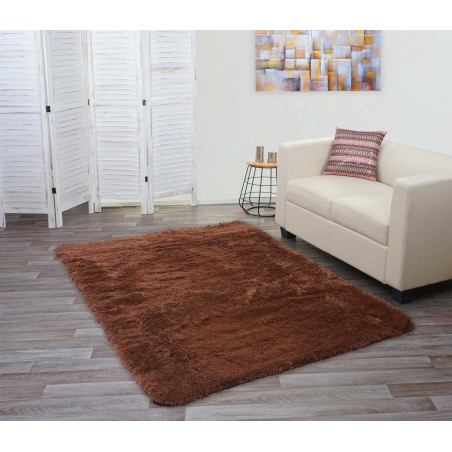 Tapis shaggy, épais, poil long, tissu/textile, cotonneux, doux, 200x140cm - marron foncé