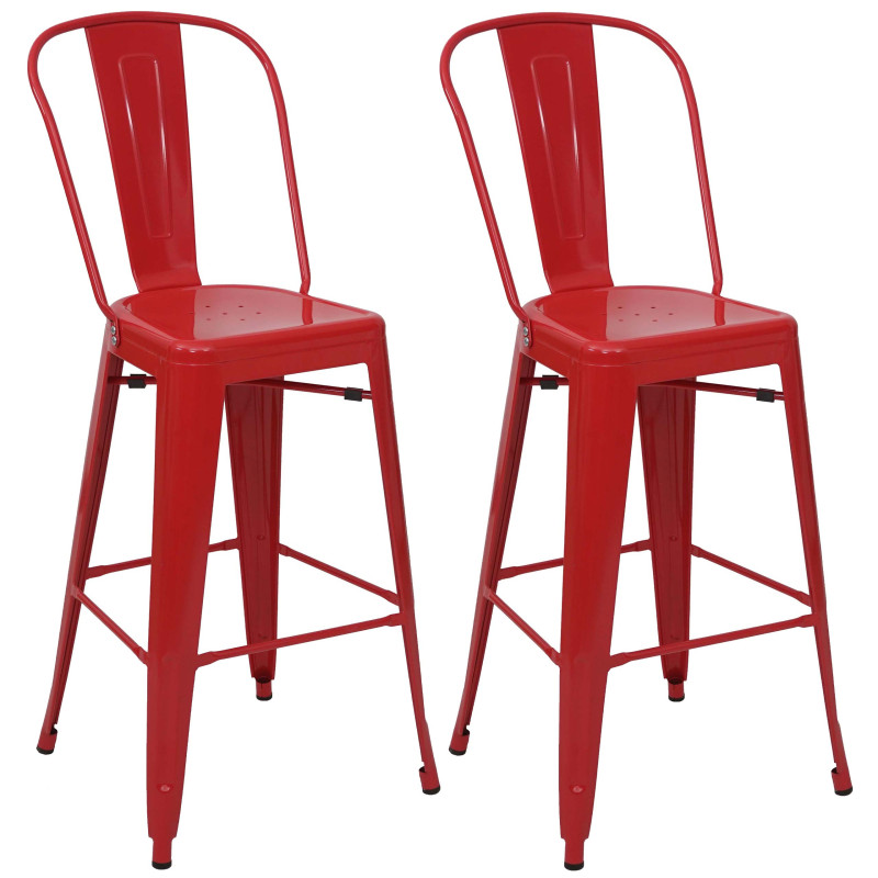 2x tabouret de bar chaise de comptoir avec dossier, métal, design industriel - rouge