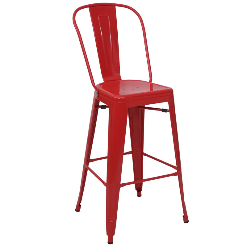 2x tabouret de bar chaise de comptoir avec dossier, métal, design industriel - rouge