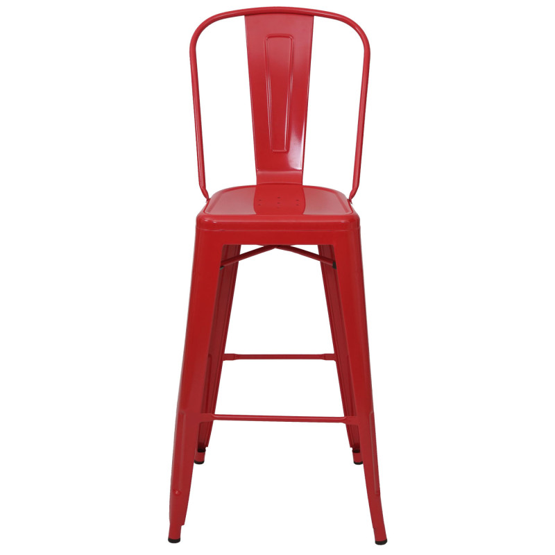 2x tabouret de bar chaise de comptoir avec dossier, métal, design industriel - rouge