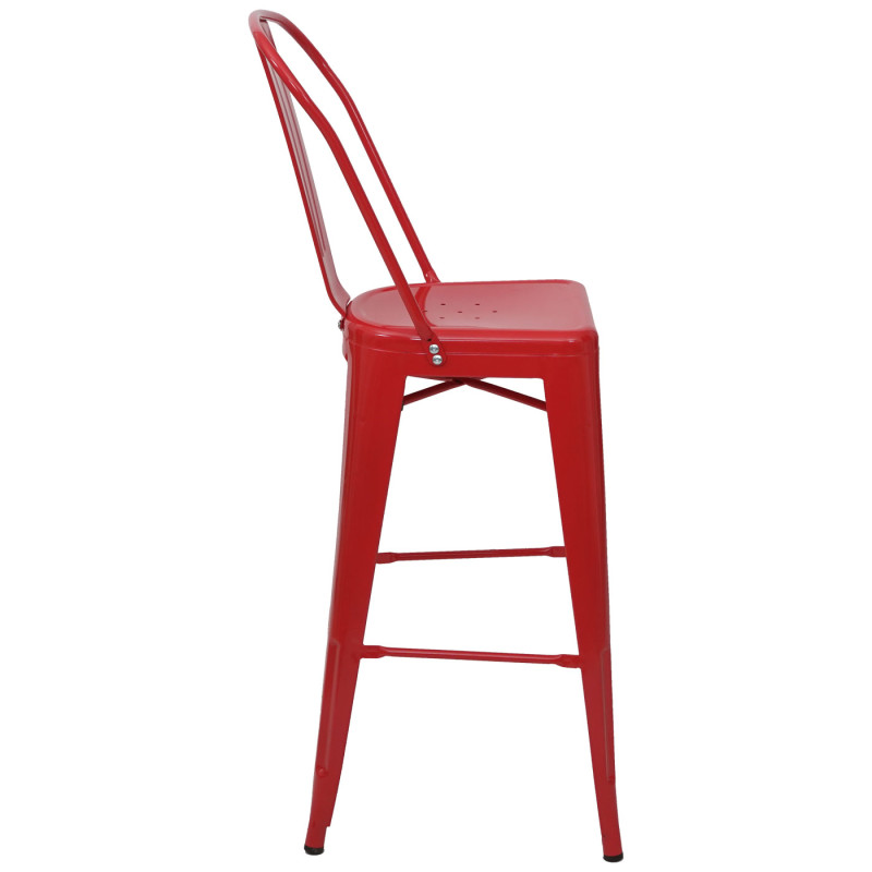 2x tabouret de bar chaise de comptoir avec dossier, métal, design industriel - rouge