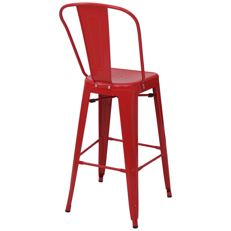 2x tabouret de bar chaise de comptoir avec dossier, métal, design industriel - rouge